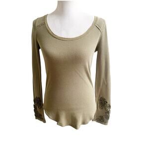 Free People Olive Long Sleeve Blouse